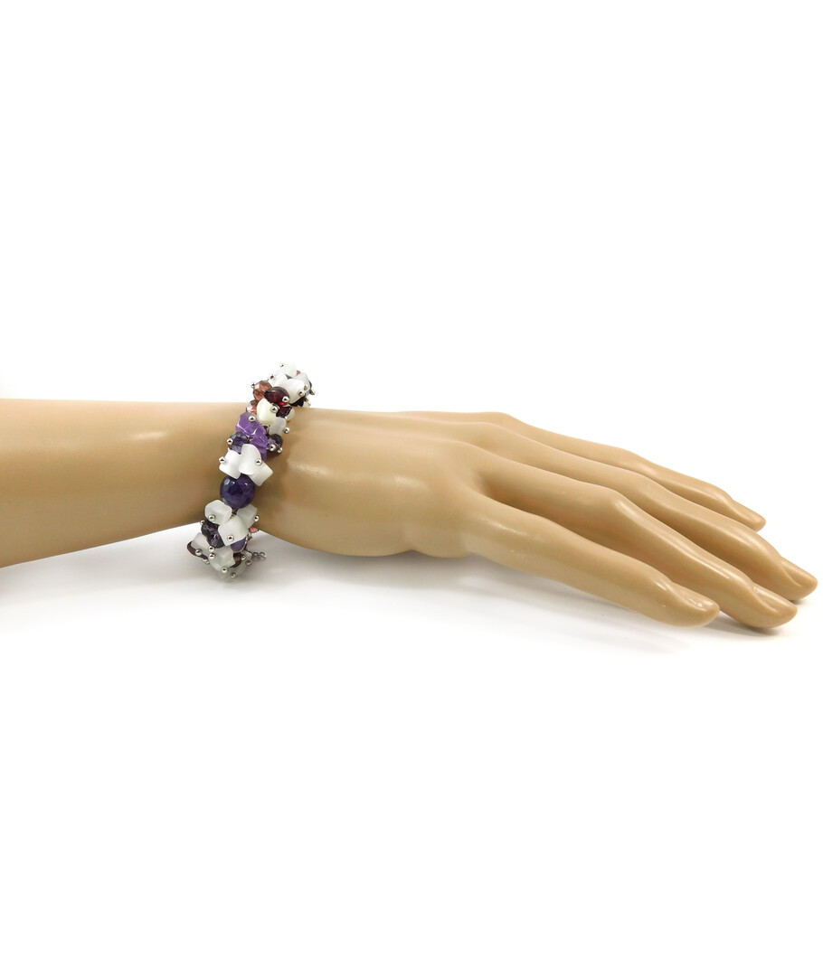 Exclusive bracelet "Passionate combination" Amethyst, Garnet facet, Cat's eye crumb