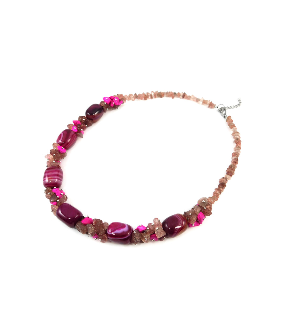 Exclusive necklace "Raspberry Souffle" Agate, Strawberry quartz crumb