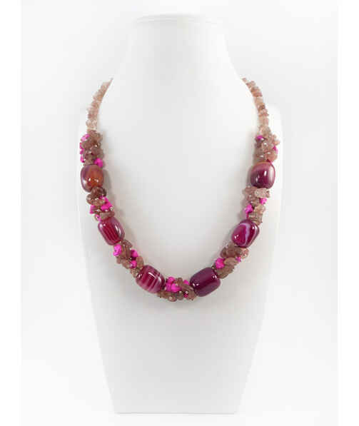 Exclusive necklace "Raspberry Souffle" Agate, Strawberry quartz crumb