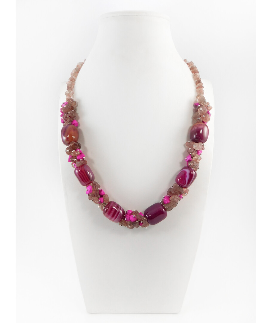 Exclusive necklace "Raspberry Souffle" Agate, Strawberry quartz crumb