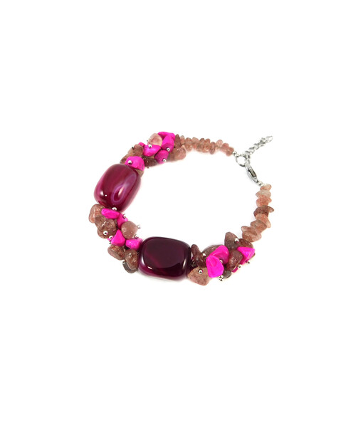 Exclusive bracelet "Raspberry Souffle" Agate, Strawberry quartz crumb