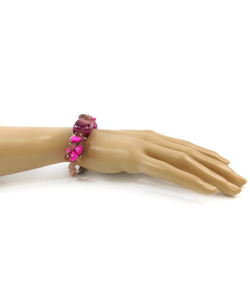 Exclusive bracelet "Raspberry Souffle" Agate, Strawberry quartz crumb