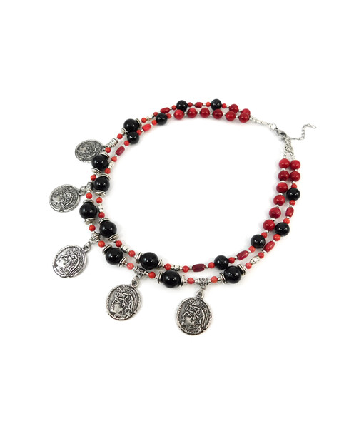 Exclusive necklace "Wealth", Agate, Coral