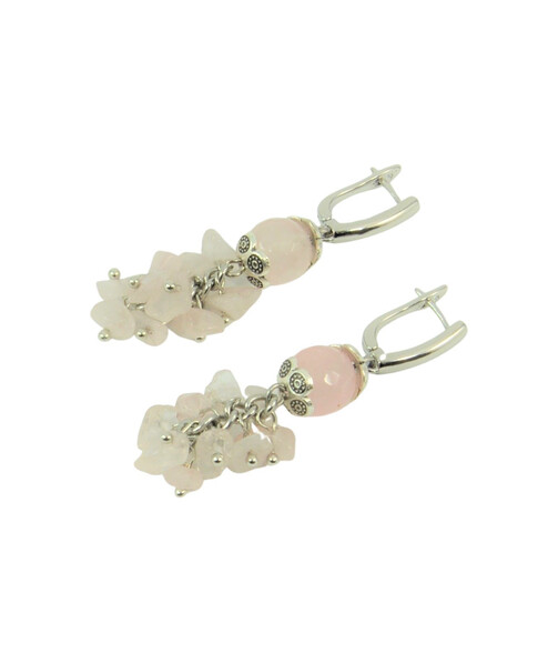 Exclusive earrings "Virgin" Rose quartz face, crumb