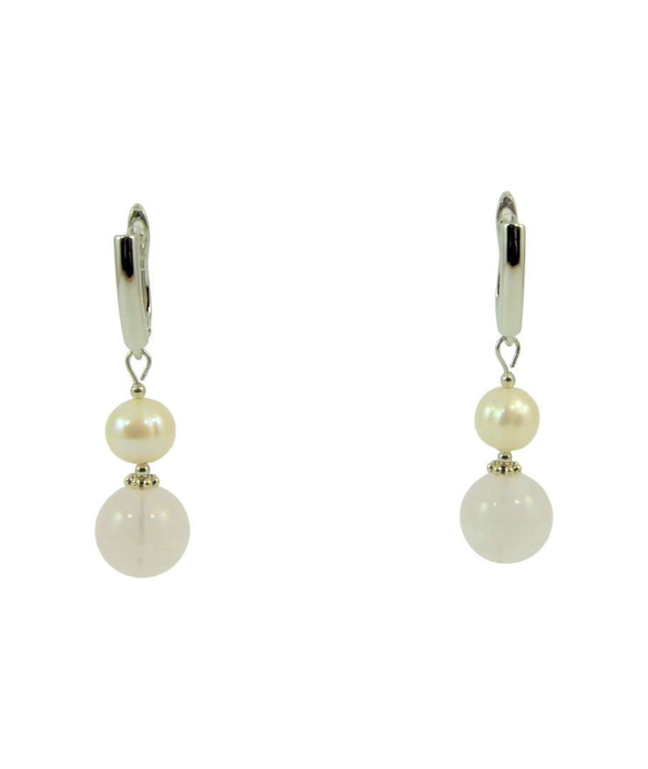 Exclusive earrings "Sylvia" Rose Quartz, Pearls