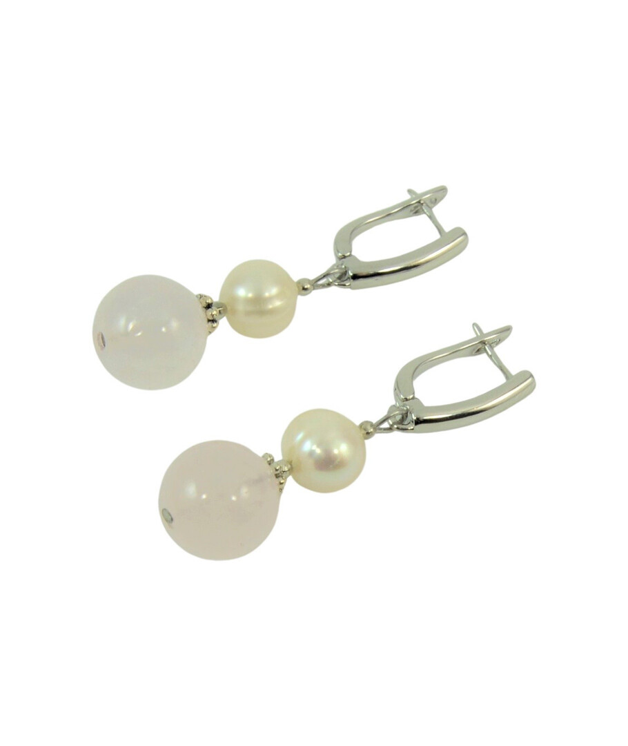 Exclusive earrings "Sylvia" Rose Quartz, Pearls