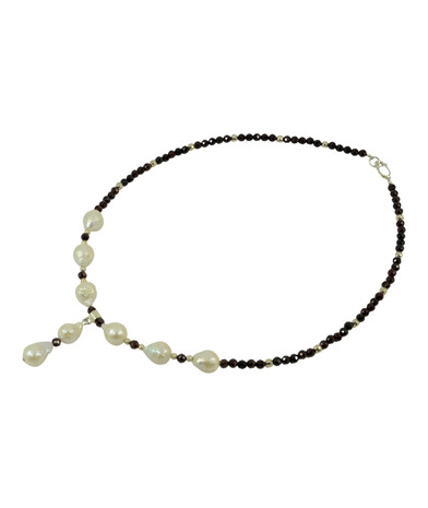 Exclusive necklace "Baroque" Baroque pearls, faceted garnet, silver