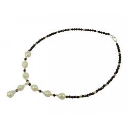 Эксклюзивное ожерелье "Барочное" Жемчуг барочный, Гранат грань, серебро