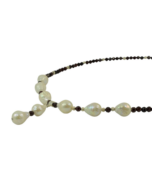 Exclusive necklace "Baroque" Baroque pearls, faceted garnet, silver