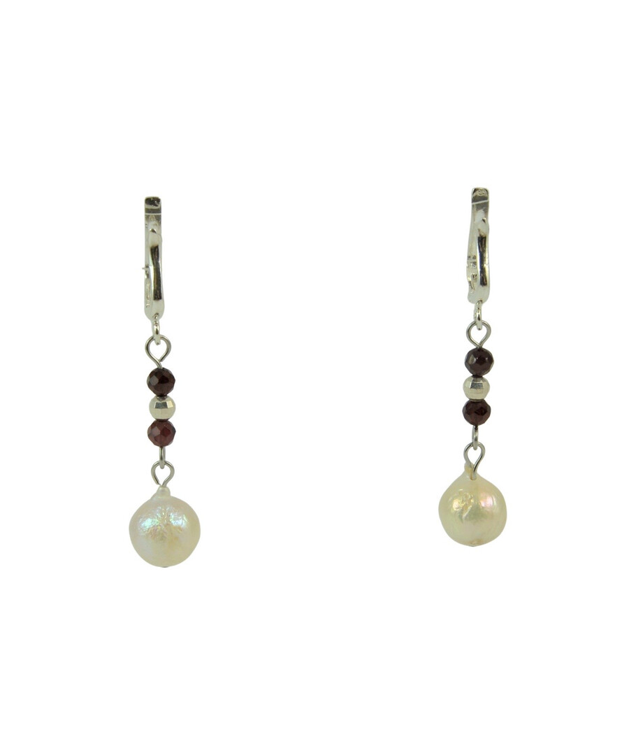 Exclusive "Baroque" earrings Baroque pearls, garnet facet, silver