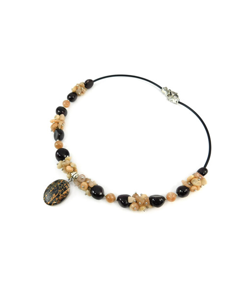 Exclusive necklace "Prima Donna" garnet, sunstone, crumb, jasper oval