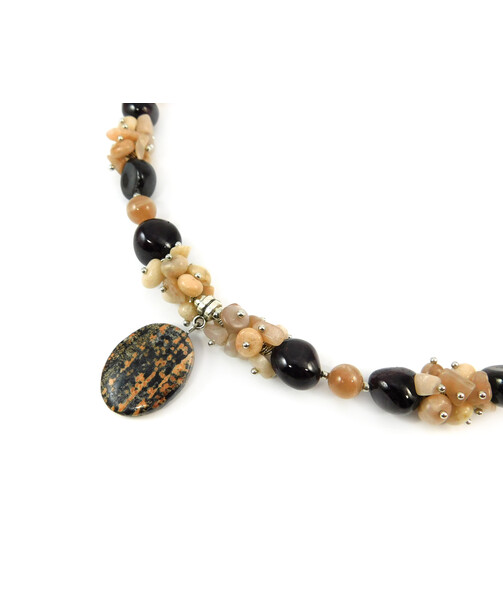 Exclusive necklace "Prima Donna" garnet, sunstone, crumb, jasper oval