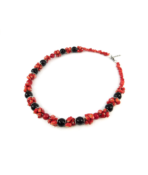 Exclusive necklace "Rushnychok" Agate, Coral