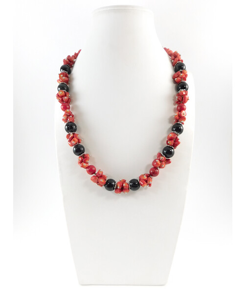 Exclusive necklace "Rushnychok" Agate, Coral