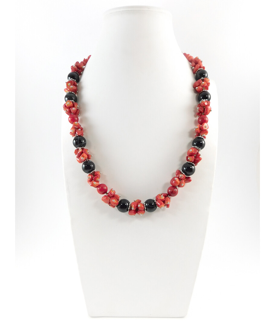 Exclusive necklace "Rushnychok" Agate, Coral