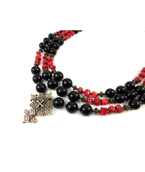 Exclusive necklace "Agate Air" Agate, Coral, 3 rows