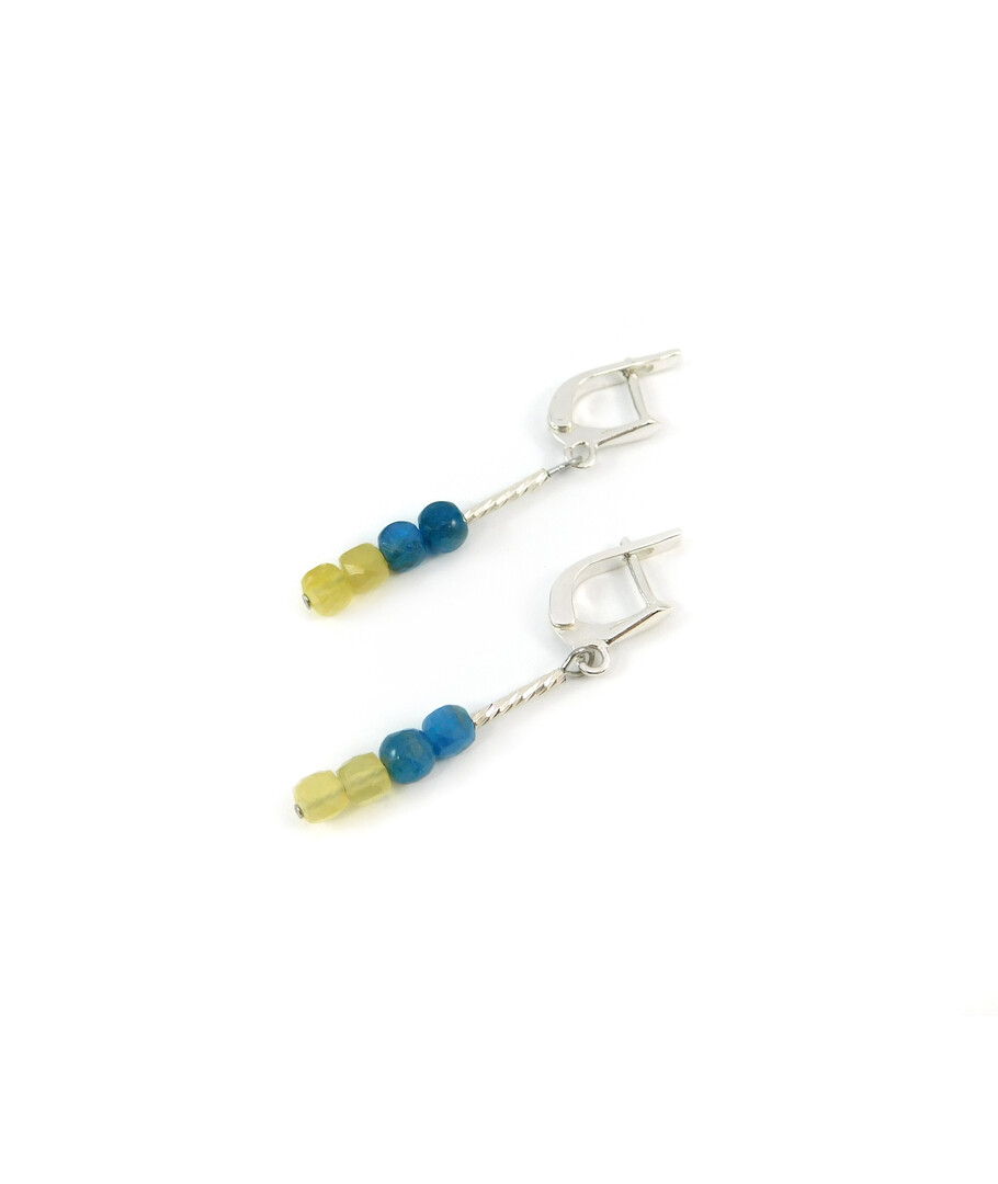 Exclusive earrings "Ukraine" Apatite, Opal cube face, silver