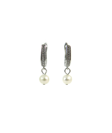 Pearl earrings are white