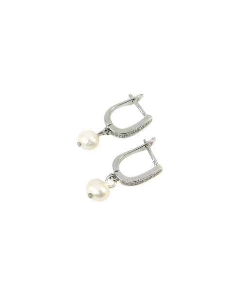 Pearl earrings are white