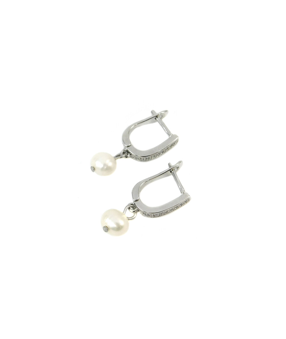 Pearl earrings are white