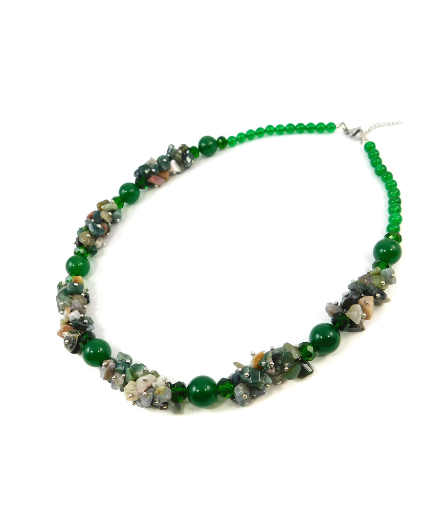 Exclusive necklace "Spring forest" chrysoprase, small jasper