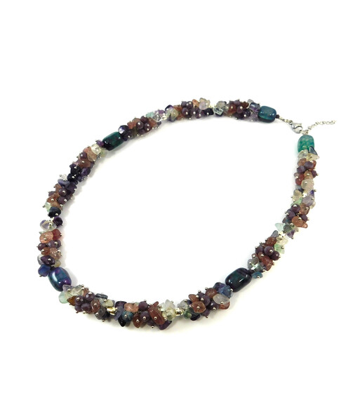 Exclusive necklace "Spring mallows" Agate bar, Amethyst crumb, Chalcedony, Fluorite