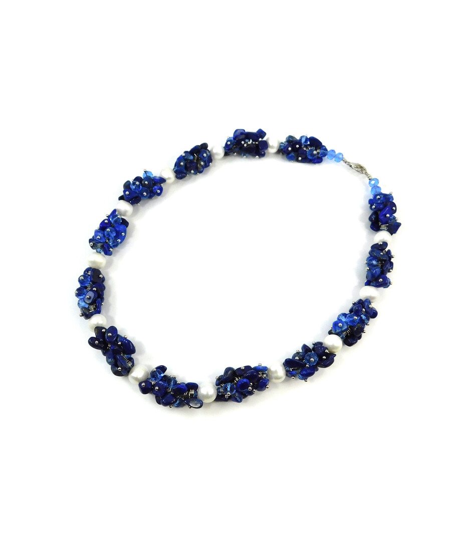 Exclusive necklace "Pearl symphony" Pearls, lapis lazuli