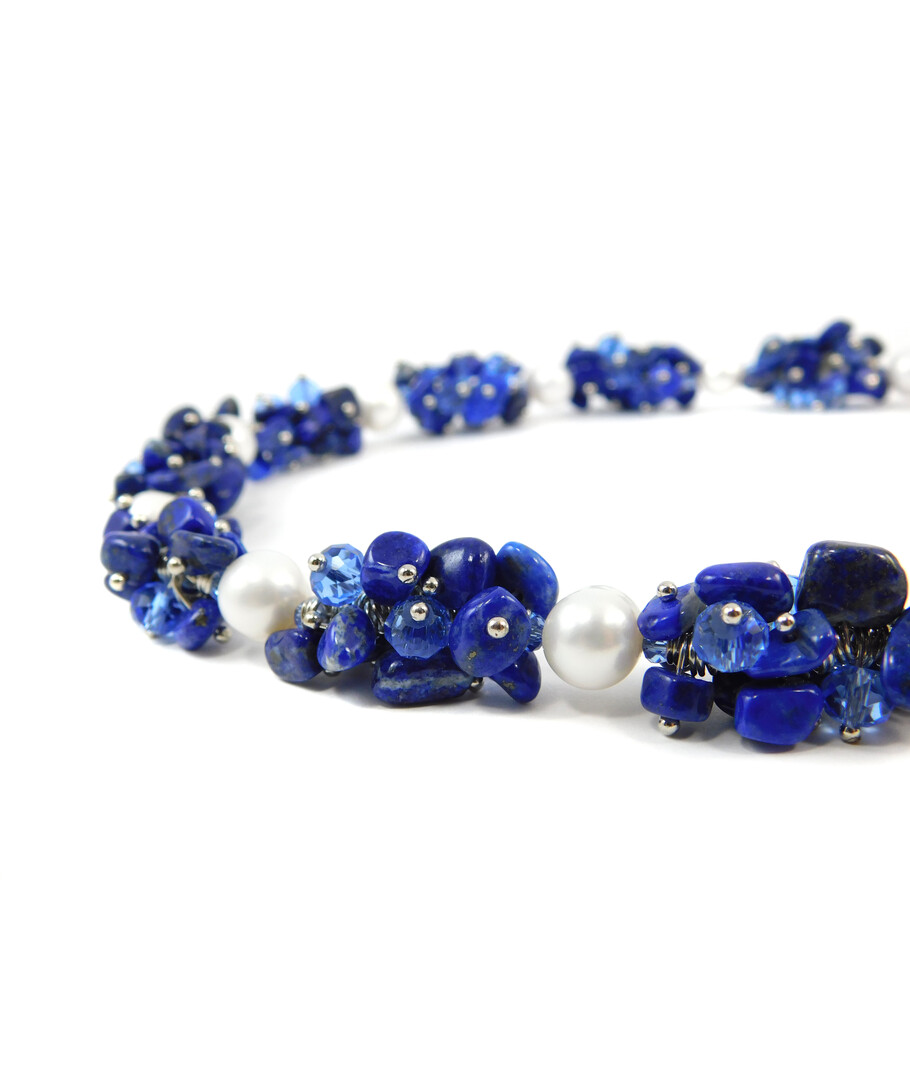 Exclusive necklace "Pearl symphony" Pearls, lapis lazuli