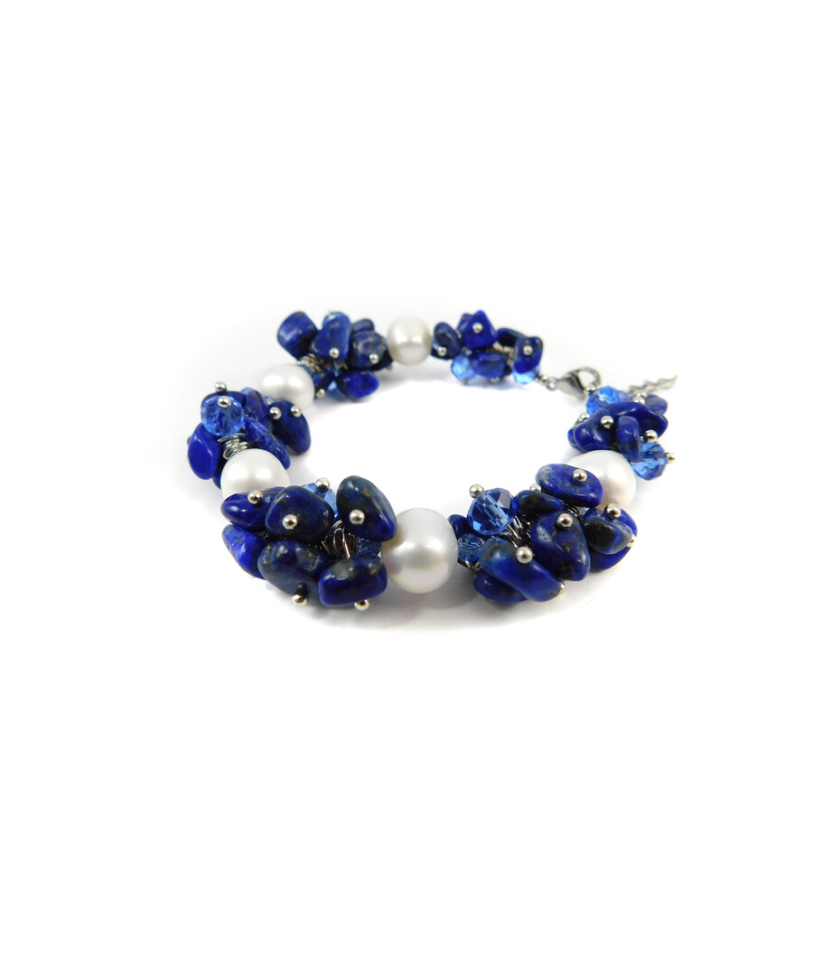 Exclusive bracelet "Pearl symphony" Pearls, lapis lazuli