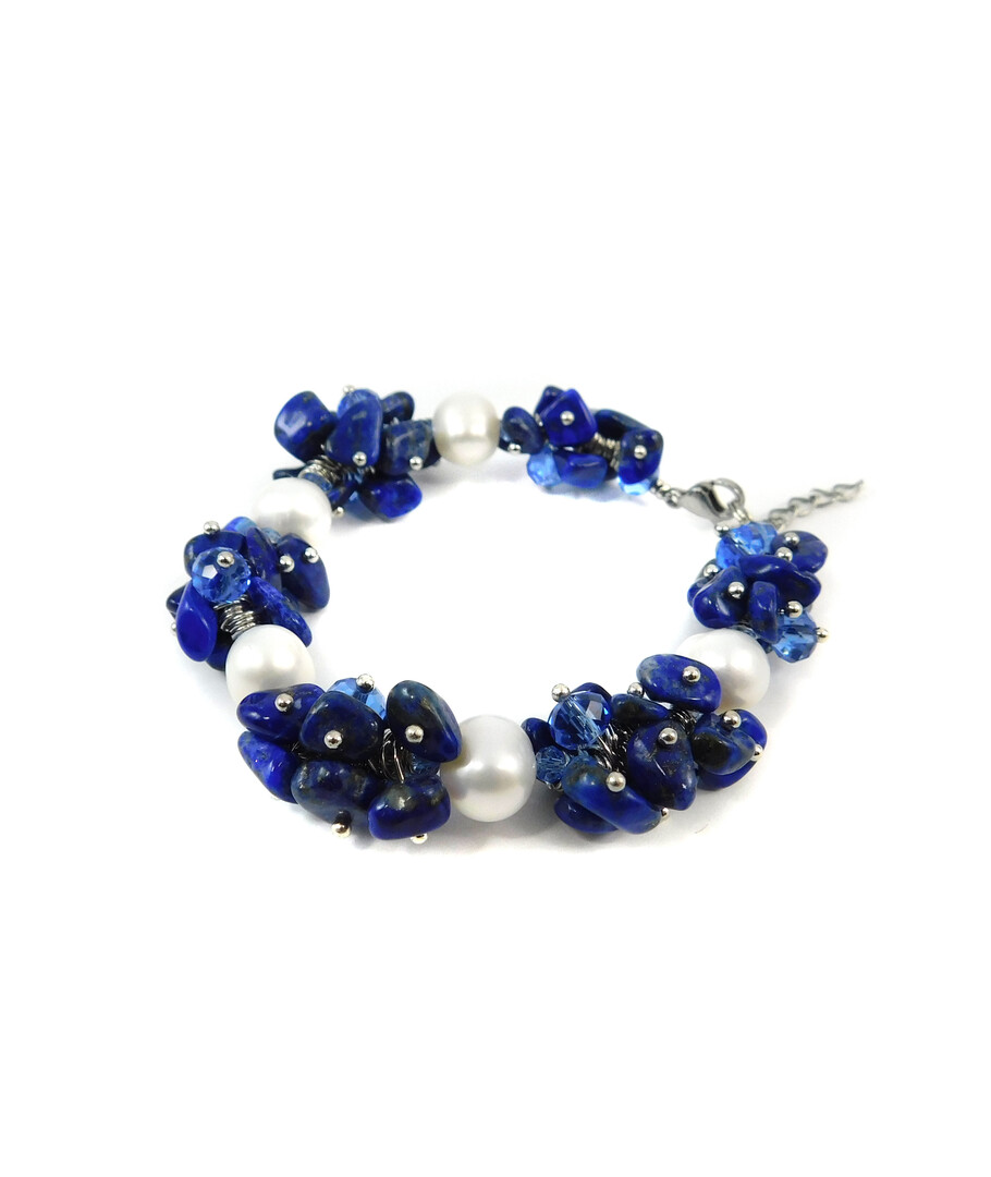 Exclusive bracelet "Pearl symphony" Pearls, lapis lazuli