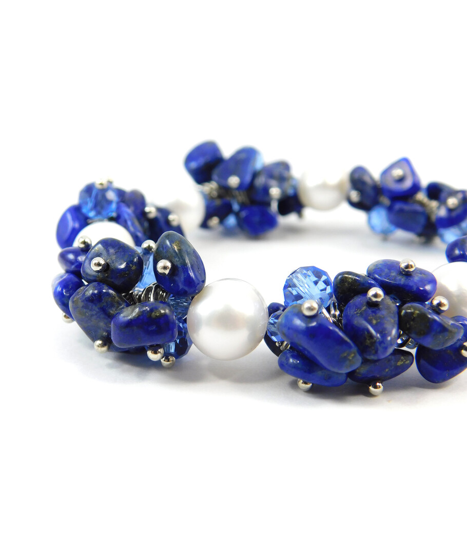 Exclusive bracelet "Pearl symphony" Pearls, lapis lazuli