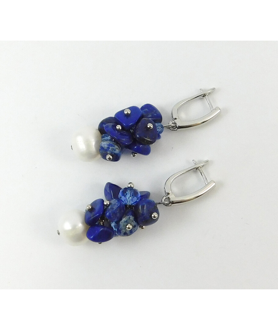 Exclusive "Pearl Symphony" earrings Pearls, lapis lazuli