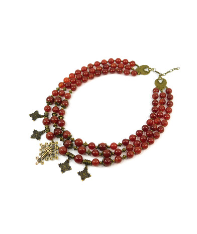 Exclusive necklace "Vseslava 2" Carnelian sphere, 3 rows