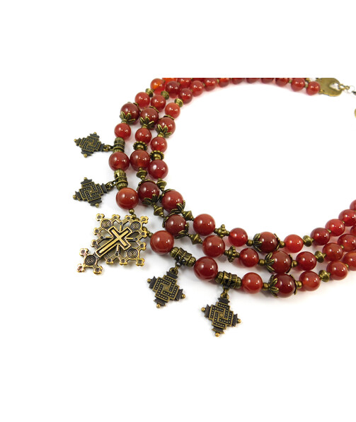 Exclusive necklace "Vseslava 2" Carnelian sphere, 3 rows