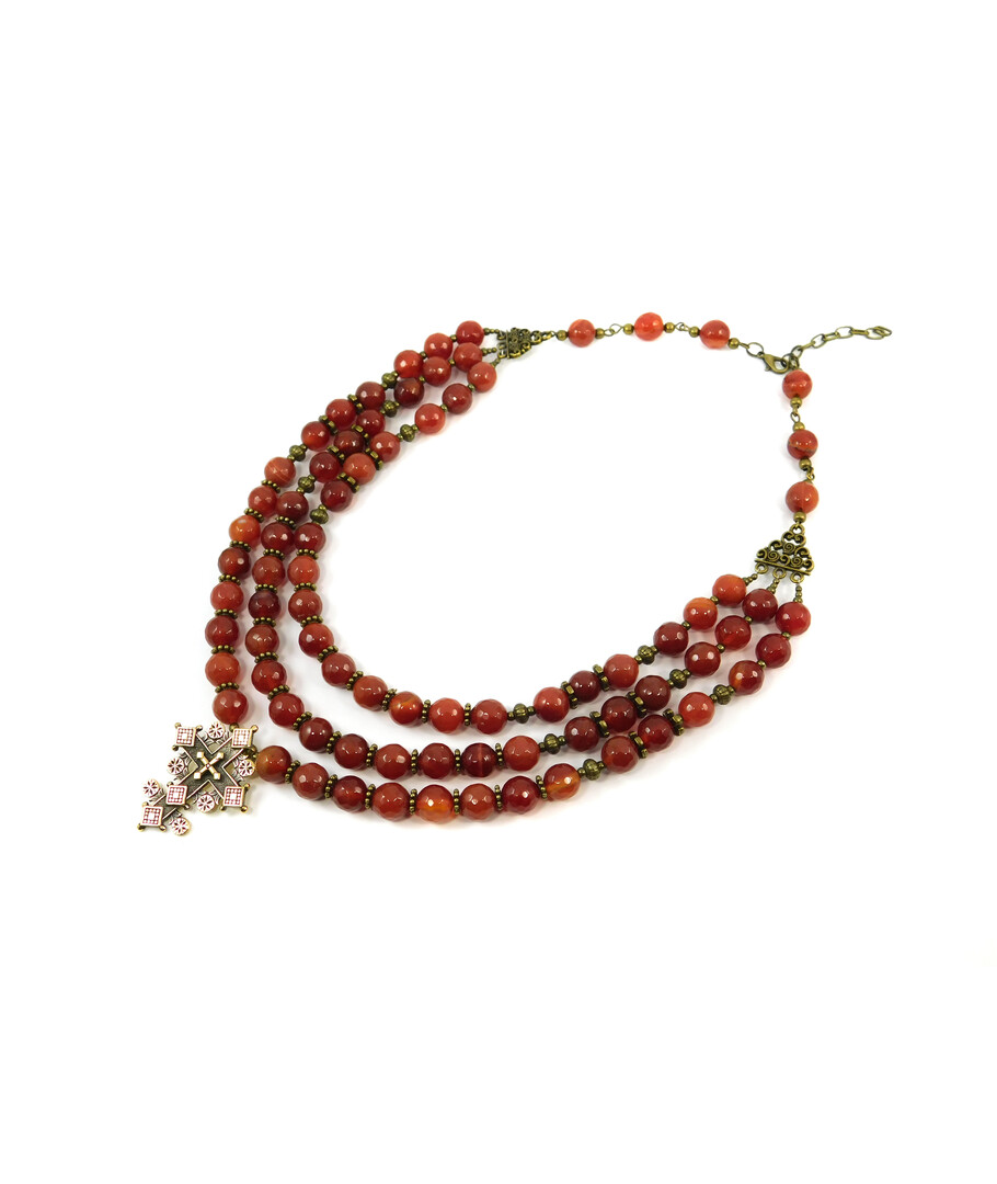 Exclusive necklace "Sandra 2" 3-row Carnelian facet