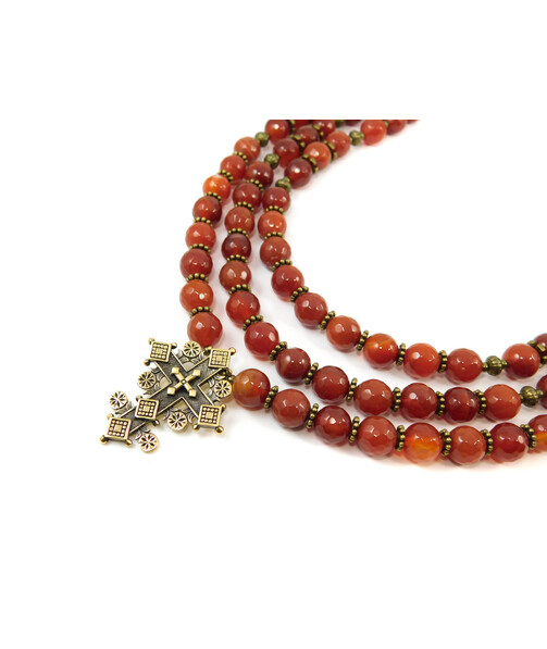 Exclusive necklace "Sandra 2" 3-row Carnelian facet