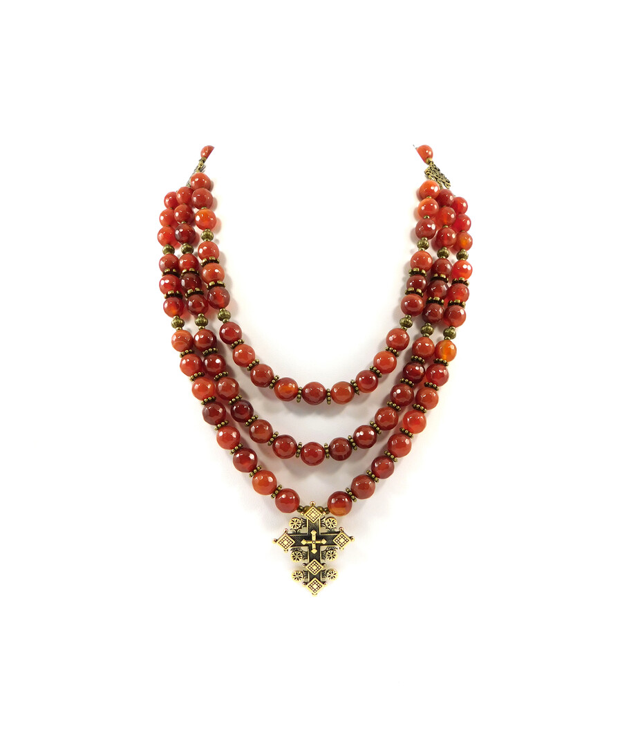 Exclusive necklace "Sandra 2" 3-row Carnelian facet