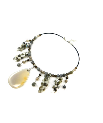 Exclusive necklace "Early fog" Agate face, Labrador face, Topaz face