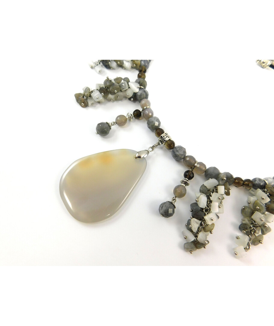 Exclusive necklace "Early fog" Agate face, Labrador face, Topaz face