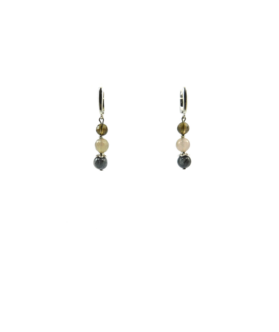 Exclusive earrings "Early mist" Agate face, Labrador, Topaz face