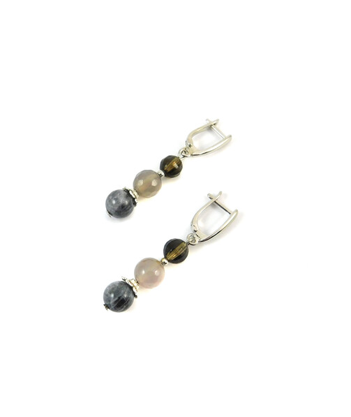 Exclusive earrings "Early mist" Agate face, Labrador, Topaz face