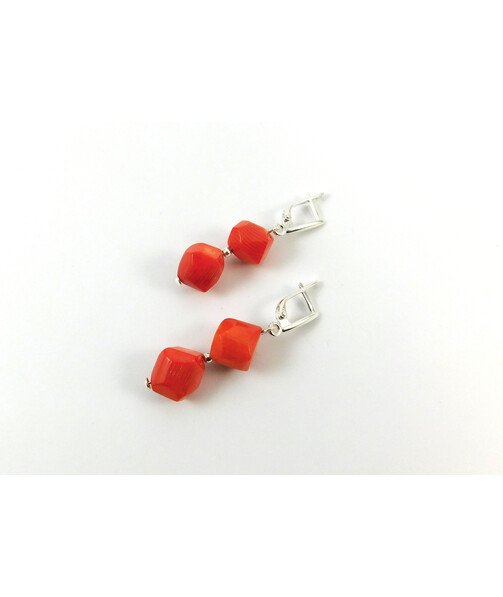 Exclusive earrings Coral cube, silver