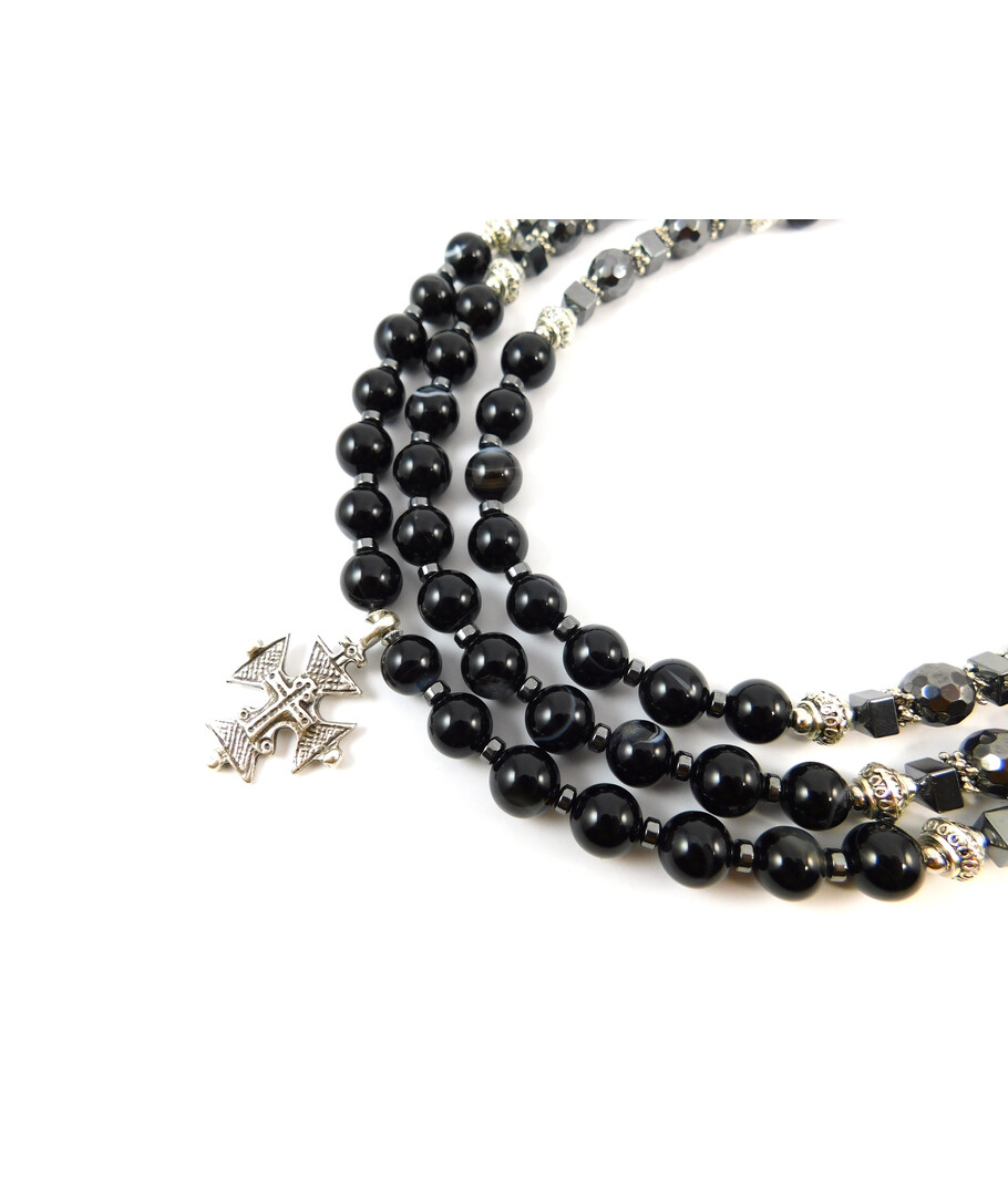 Exclusive necklace "Risa" Agate sphere, Hematite, 3 rows