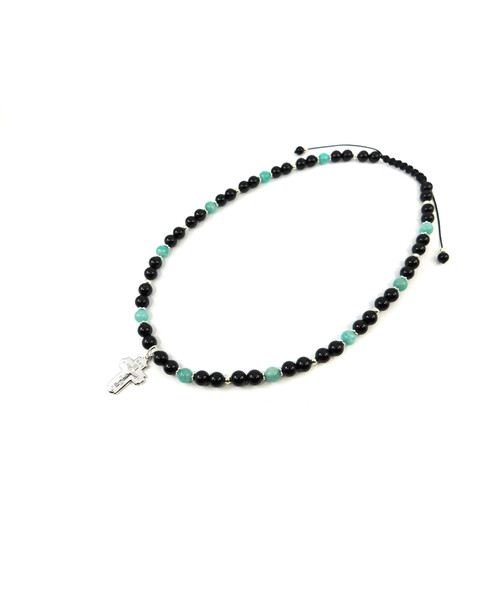 Exclusive necklace "Lion" Tourmaline, Amazonite, weaving