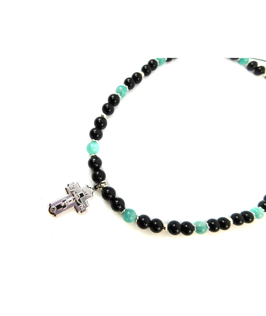 Exclusive necklace "Lion" Tourmaline, Amazonite, weaving