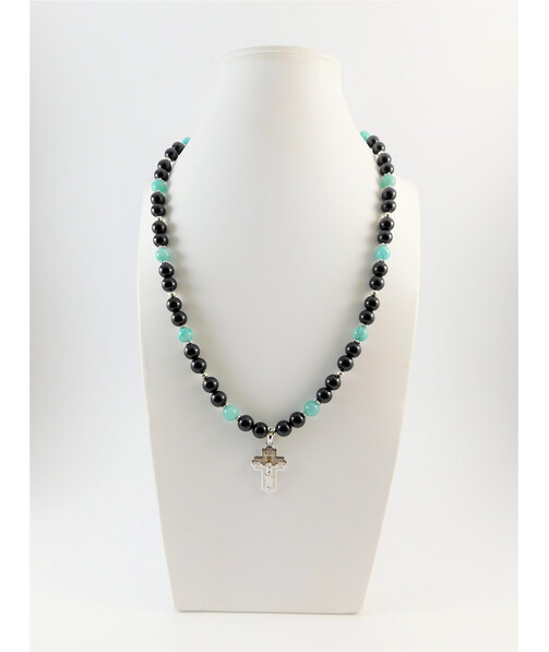 Exclusive necklace "Lion" Tourmaline, Amazonite, weaving