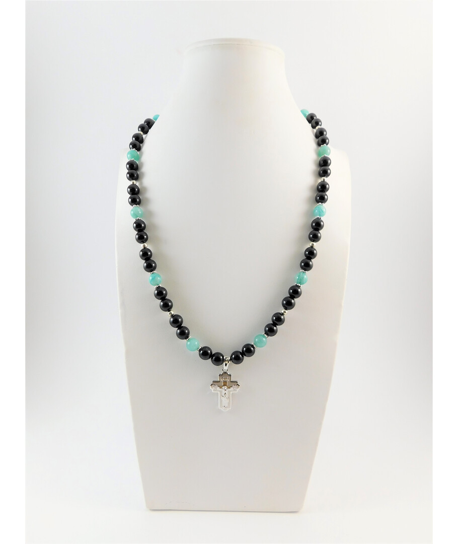 Exclusive necklace "Lion" Tourmaline, Amazonite, weaving