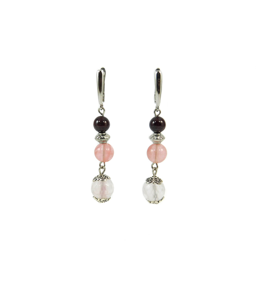 Exclusive earrings "Early fog" Rose quartz facet, Chalcedony, Garnet