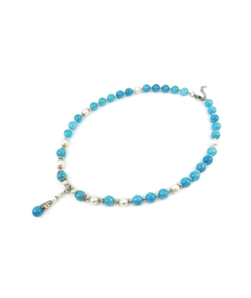 Exclusive necklace "Aqua pearls" Aquamarine, Pearls