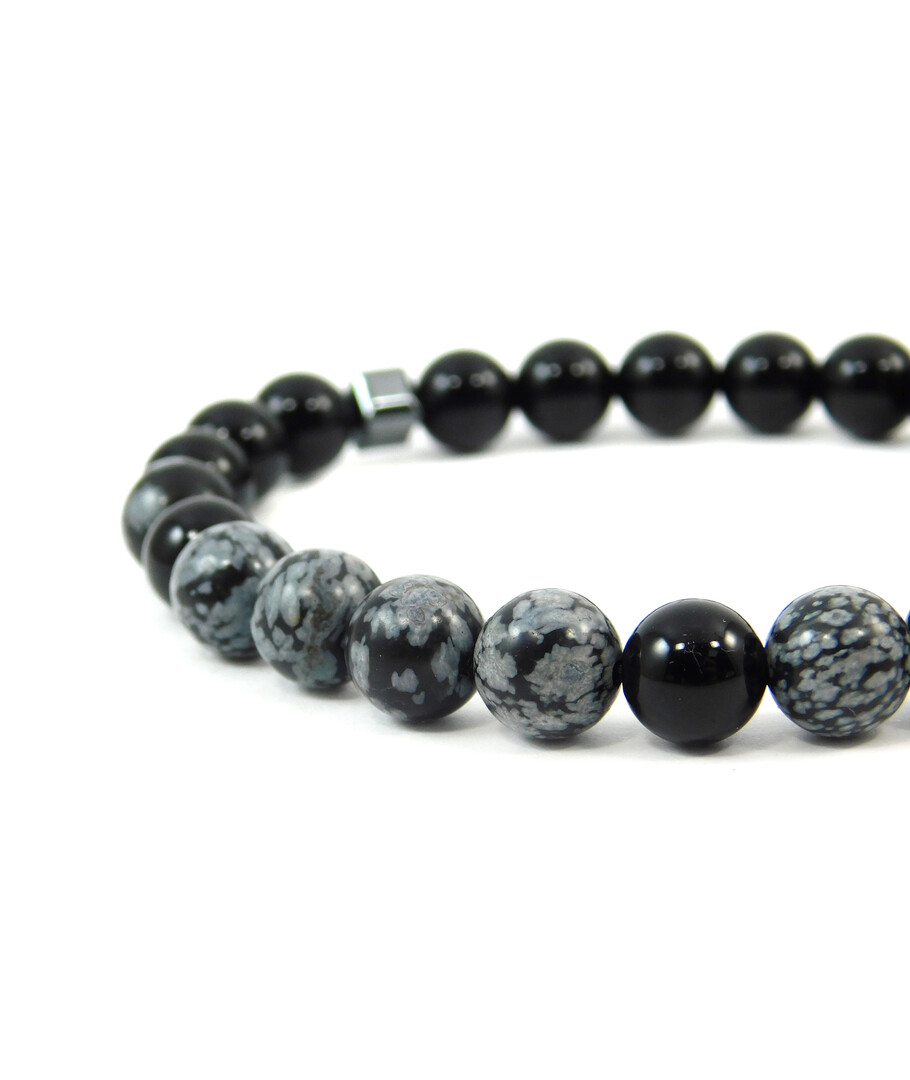 Exclusive bracelet "Nita" Agate, Obsidian, Hematite cube